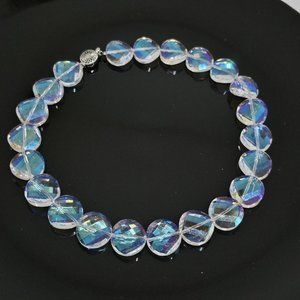 Vintage Aurora Borealis Glass Beaded Choker Necklace Faceted AB Crystal Beads